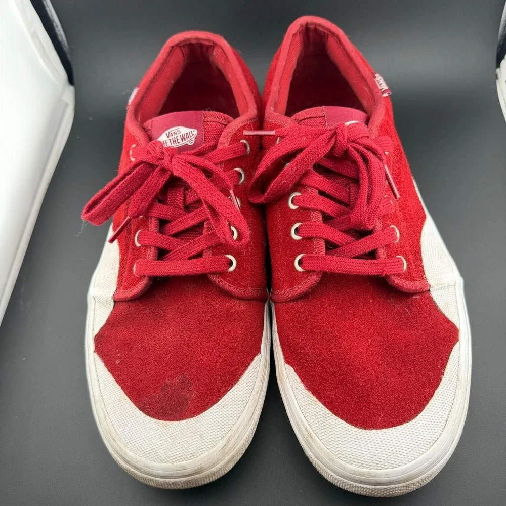 Vans Chukka Low Pro Men 11.5 Skateboard Shoes Red Suede Lace Up Athletic Sneaker